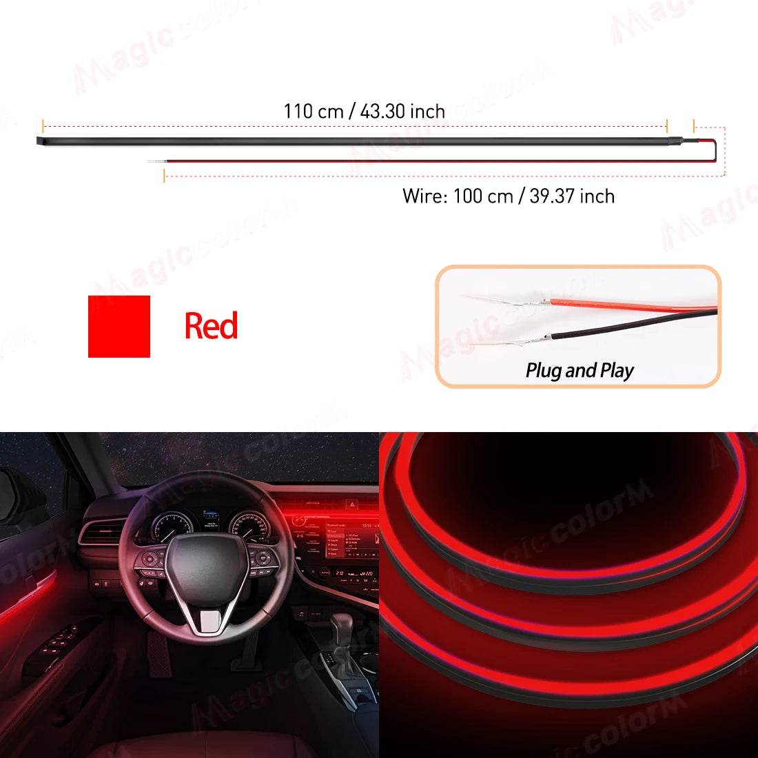 110cm Flexible Car Interior LED Ambient Light Strip – Cuttable EL Wire Trim