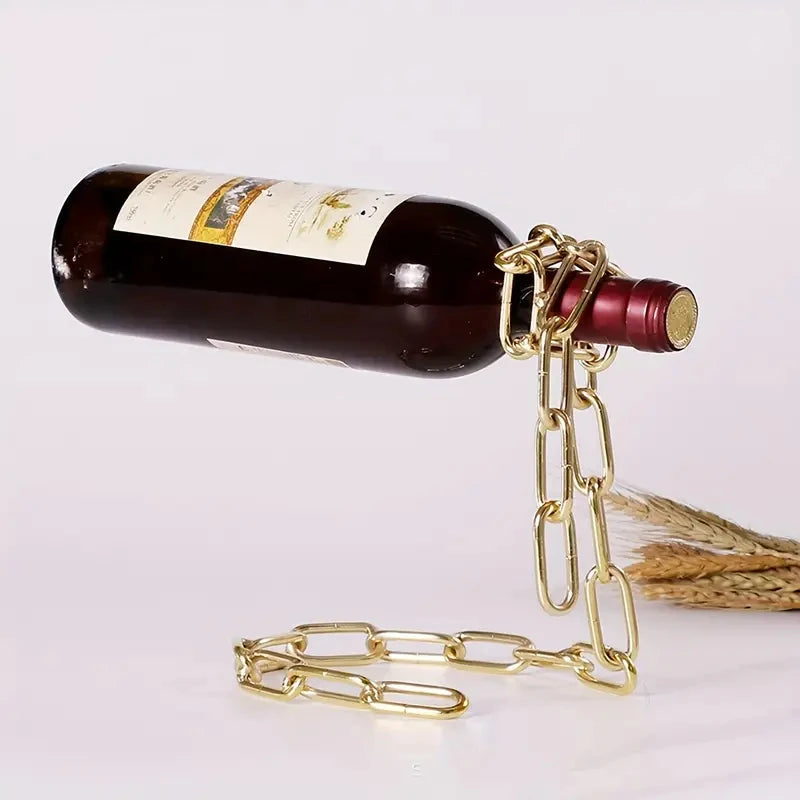 Floating Iron Chain Wine Bottle Holder – Decorative Whisky & Wine Display Stand