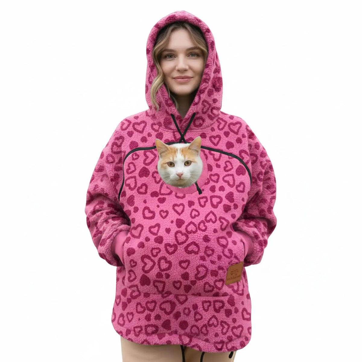 Women’s Fleece Pet Carrier Hoodie – Kangaroo Pouch Cat & Small Dog Jacket