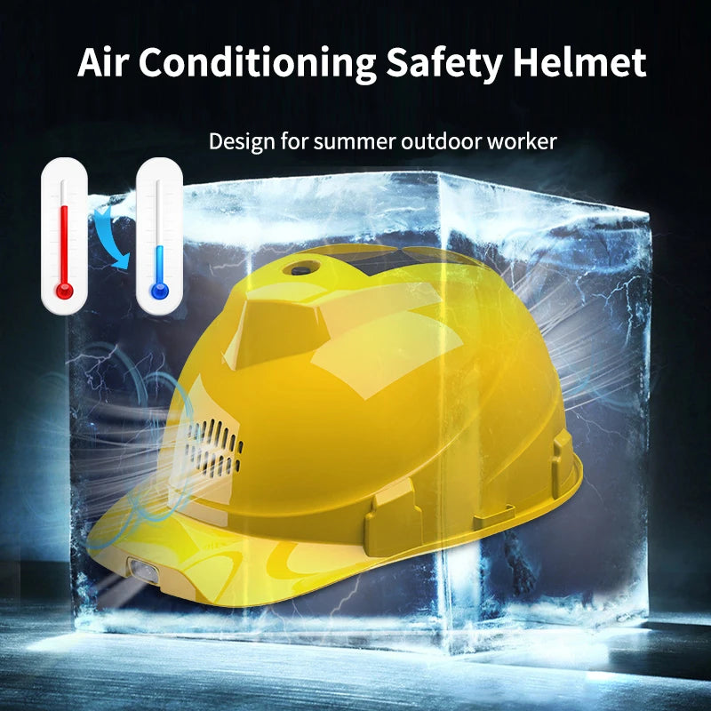 Solar Powered Safety Helmet with Dual Cooling Fans, LED Headlight & Rechargeable Battery