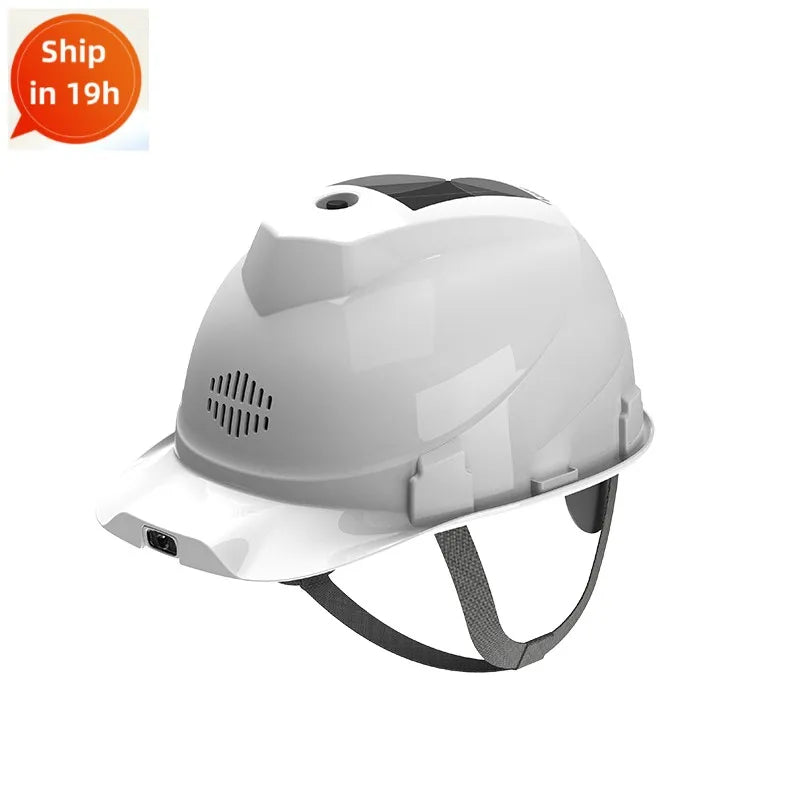 Solar Powered Safety Helmet with Dual Cooling Fans, LED Headlight & Rechargeable Battery