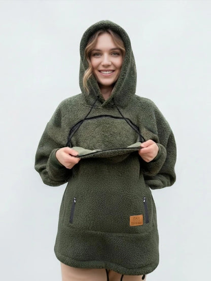 Women’s Fleece Pet Carrier Hoodie – Kangaroo Pouch Cat & Small Dog Jacket