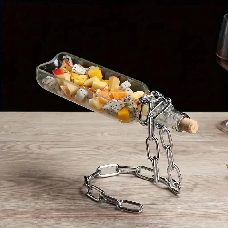 Floating Iron Chain Wine Bottle Holder – Decorative Whisky & Wine Display Stand