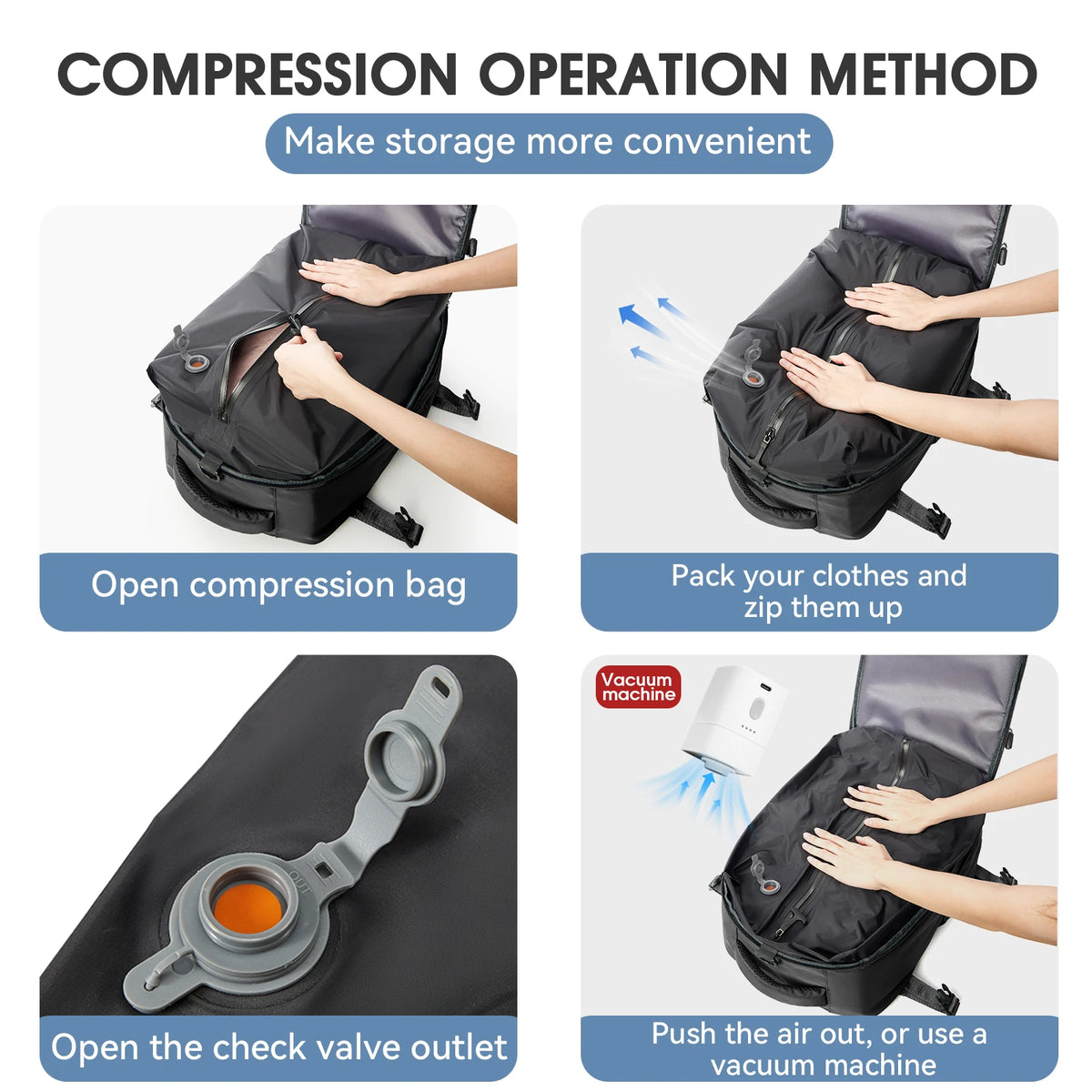 Vacuum Compression Travel Backpack with Air Pump – Expandable Carry-On Bag