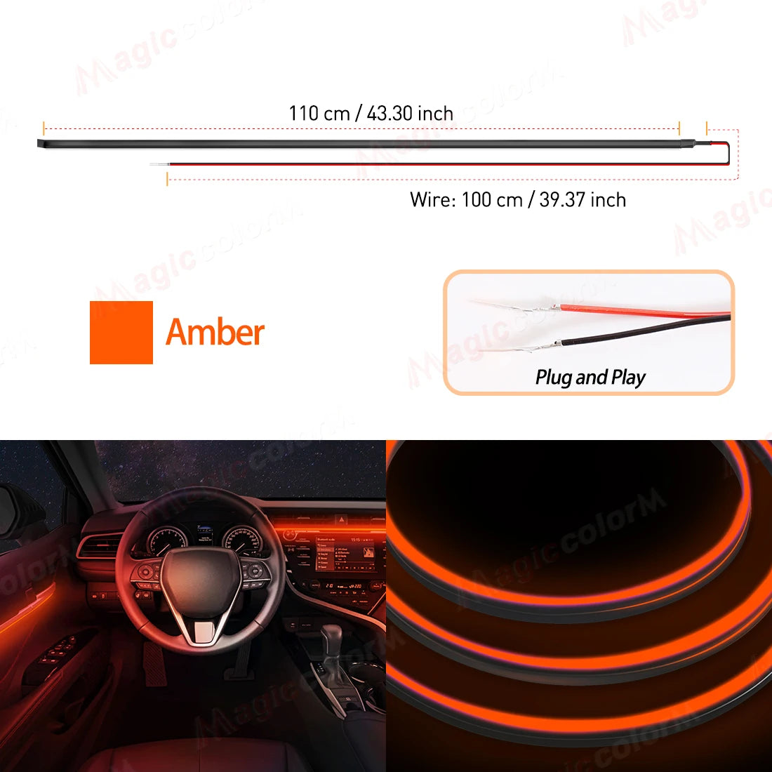 110cm Flexible Car Interior LED Ambient Light Strip – Cuttable EL Wire Trim