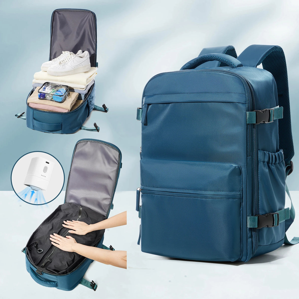 Vacuum Compression Travel Backpack with Air Pump – Expandable Carry-On Bag