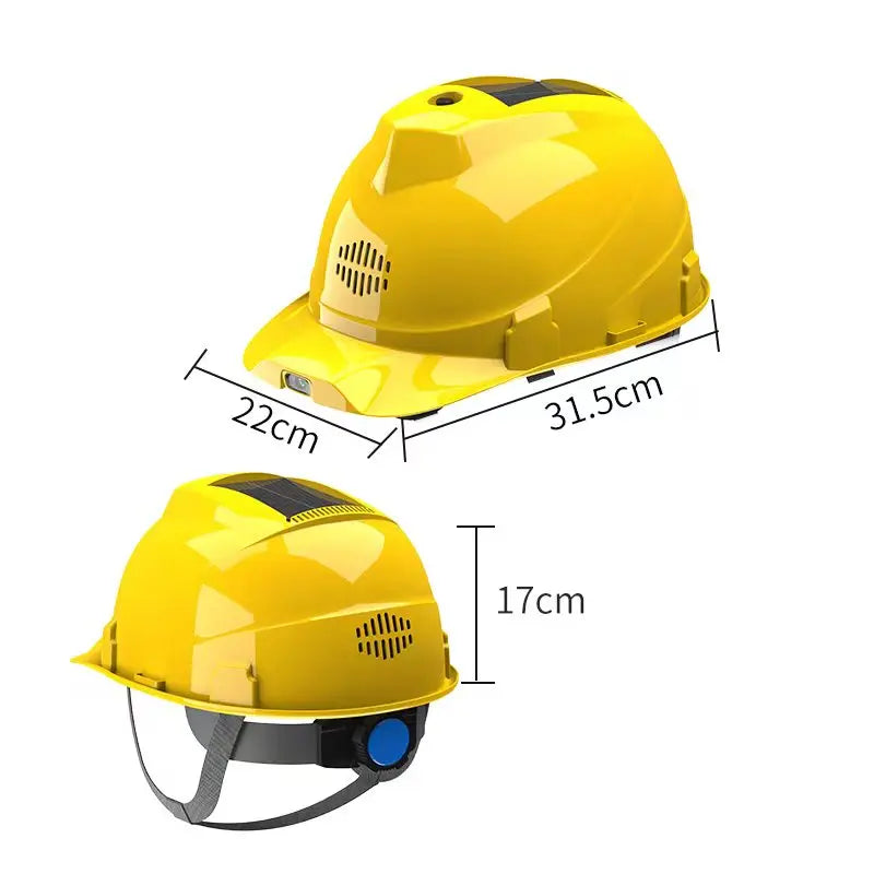 Solar Powered Safety Helmet with Dual Cooling Fans, LED Headlight & Rechargeable Battery