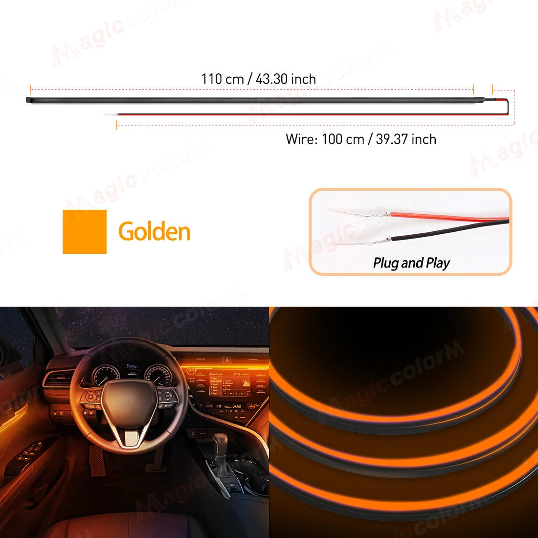 110cm Flexible Car Interior LED Ambient Light Strip – Cuttable EL Wire Trim