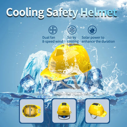 Solar Powered Safety Helmet with Dual Cooling Fans, LED Headlight & Rechargeable Battery
