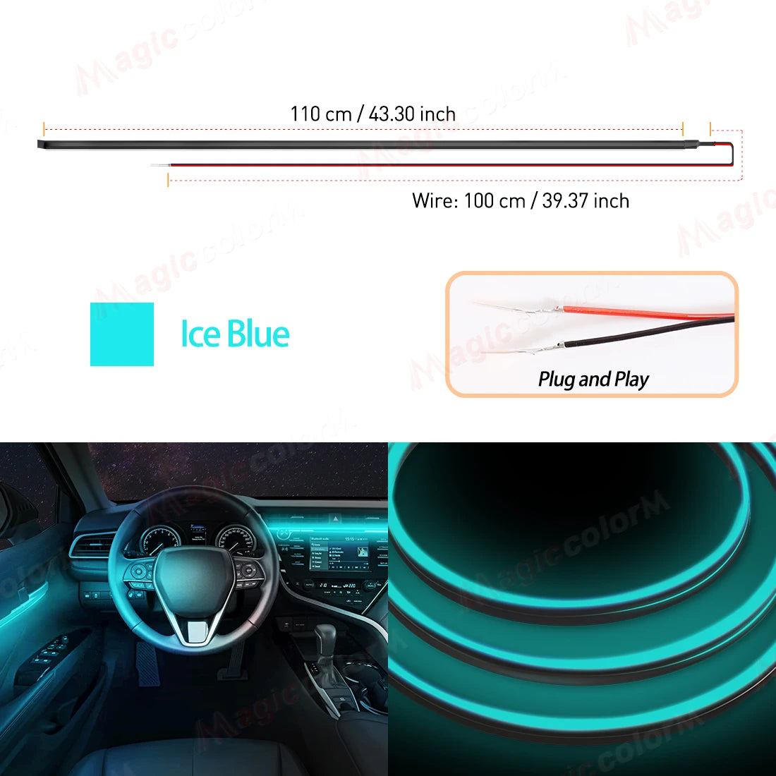 110cm Flexible Car Interior LED Ambient Light Strip – Cuttable EL Wire Trim