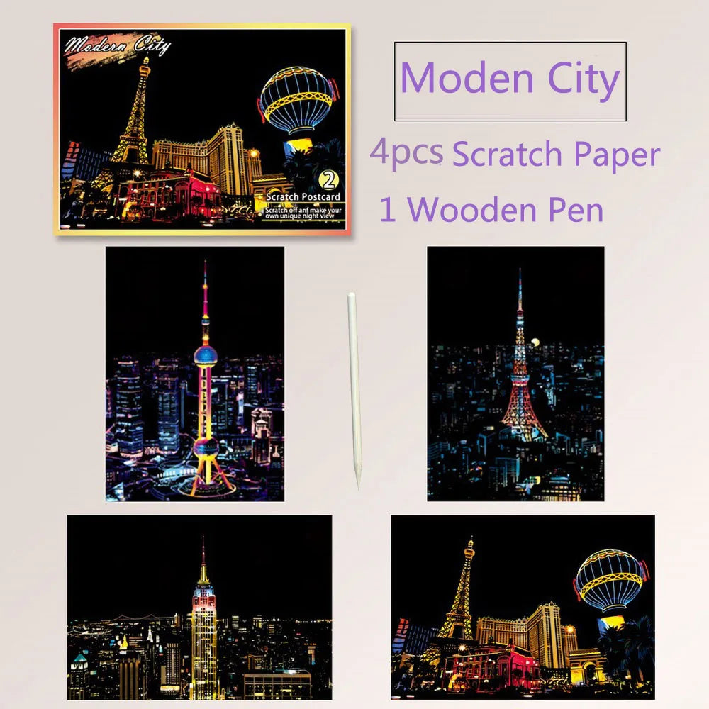 DIY Night Scene Scratch Art Painting Kit – World Landmarks