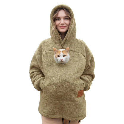 Women’s Fleece Pet Carrier Hoodie – Kangaroo Pouch Cat & Small Dog Jacket