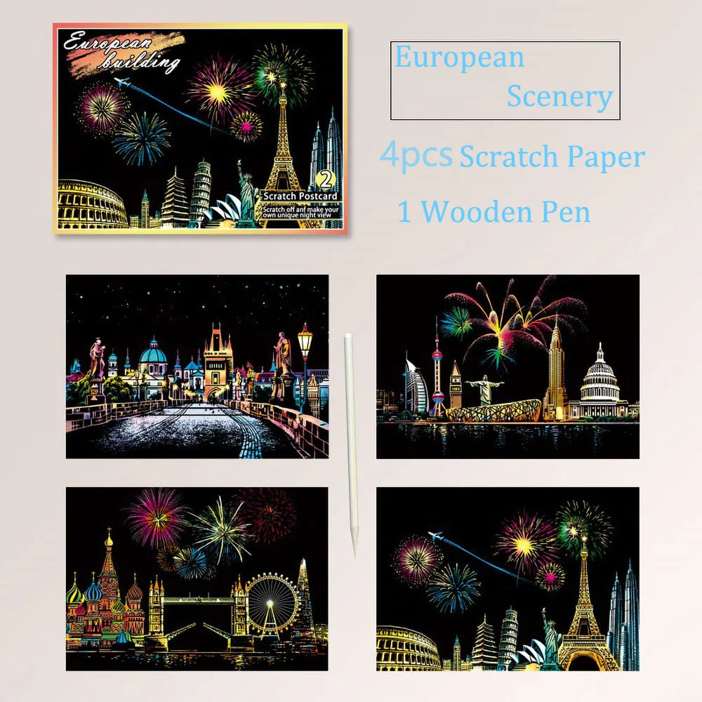 DIY Night Scene Scratch Art Painting Kit – World Landmarks