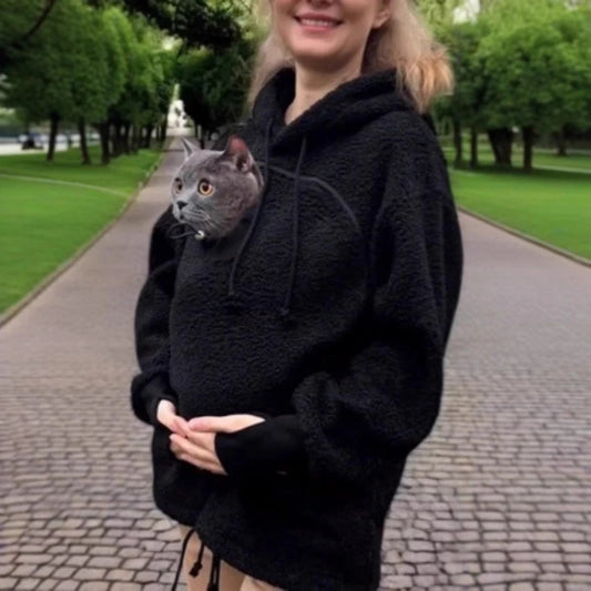 Women’s Fleece Pet Carrier Hoodie – Kangaroo Pouch Cat & Small Dog Jacket