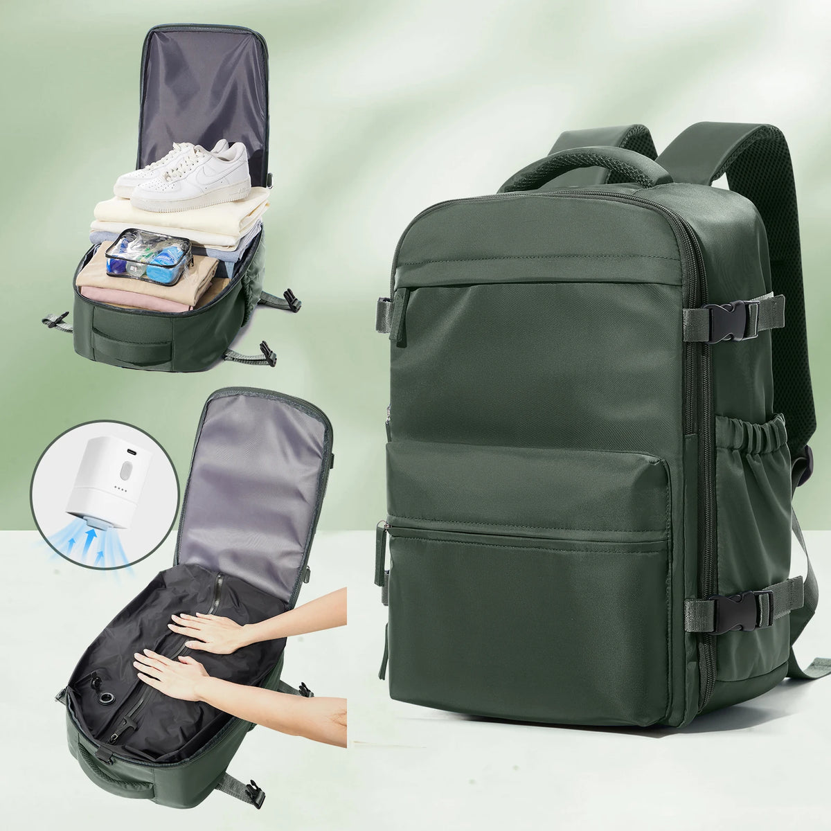 Vacuum Compression Travel Backpack with Air Pump – Expandable Carry-On Bag