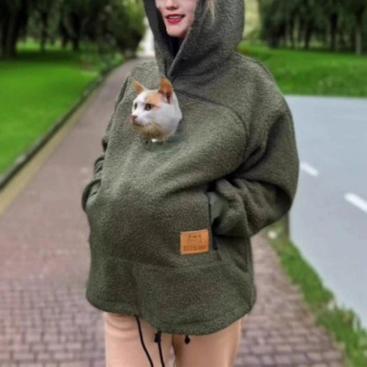 Women’s Fleece Pet Carrier Hoodie – Kangaroo Pouch Cat & Small Dog Jacket