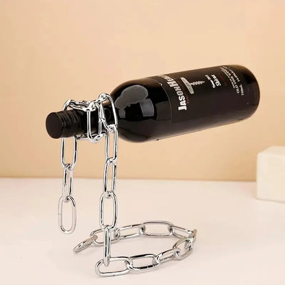 Floating Iron Chain Wine Bottle Holder – Decorative Whisky & Wine Display Stand
