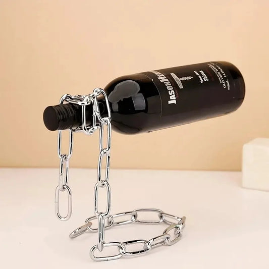 Floating Iron Chain Wine Bottle Holder – Decorative Whisky & Wine Display Stand