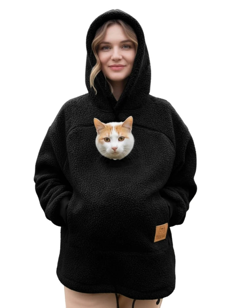 Women’s Fleece Pet Carrier Hoodie – Kangaroo Pouch Cat & Small Dog Jacket