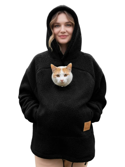 Women’s Fleece Pet Carrier Hoodie – Kangaroo Pouch Cat & Small Dog Jacket